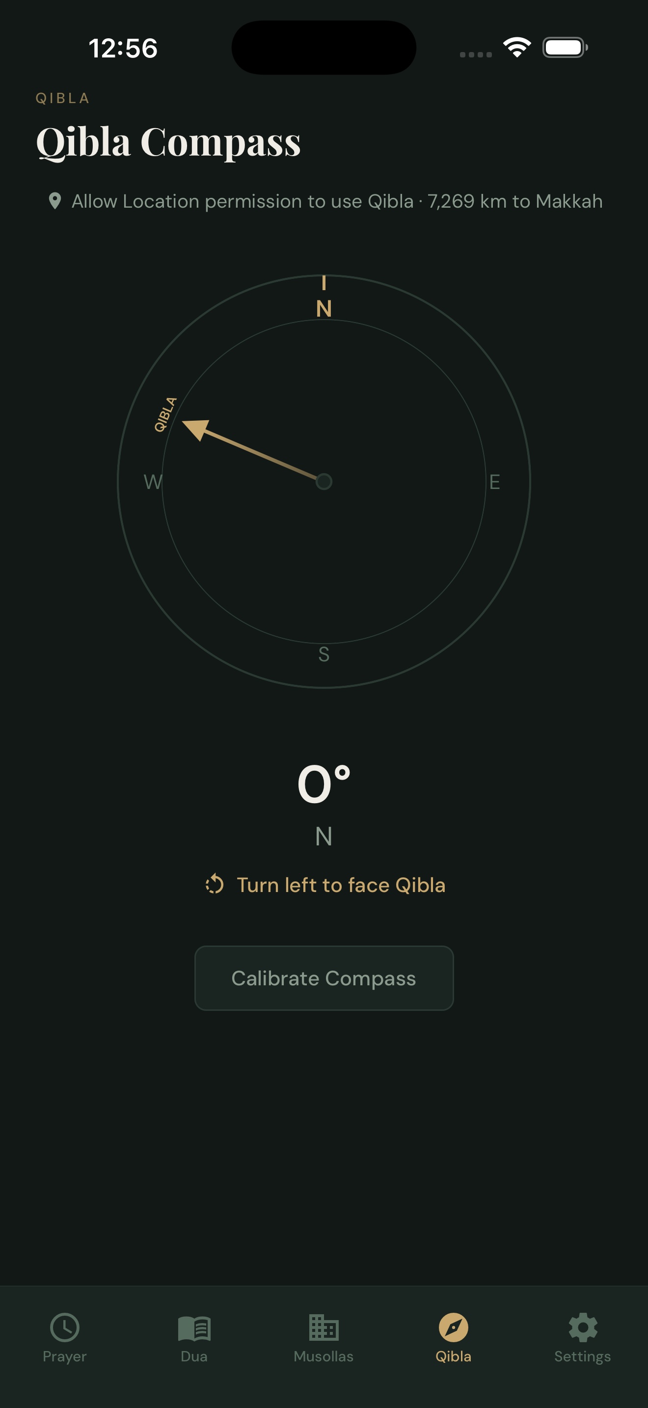 Qibla Compass screen